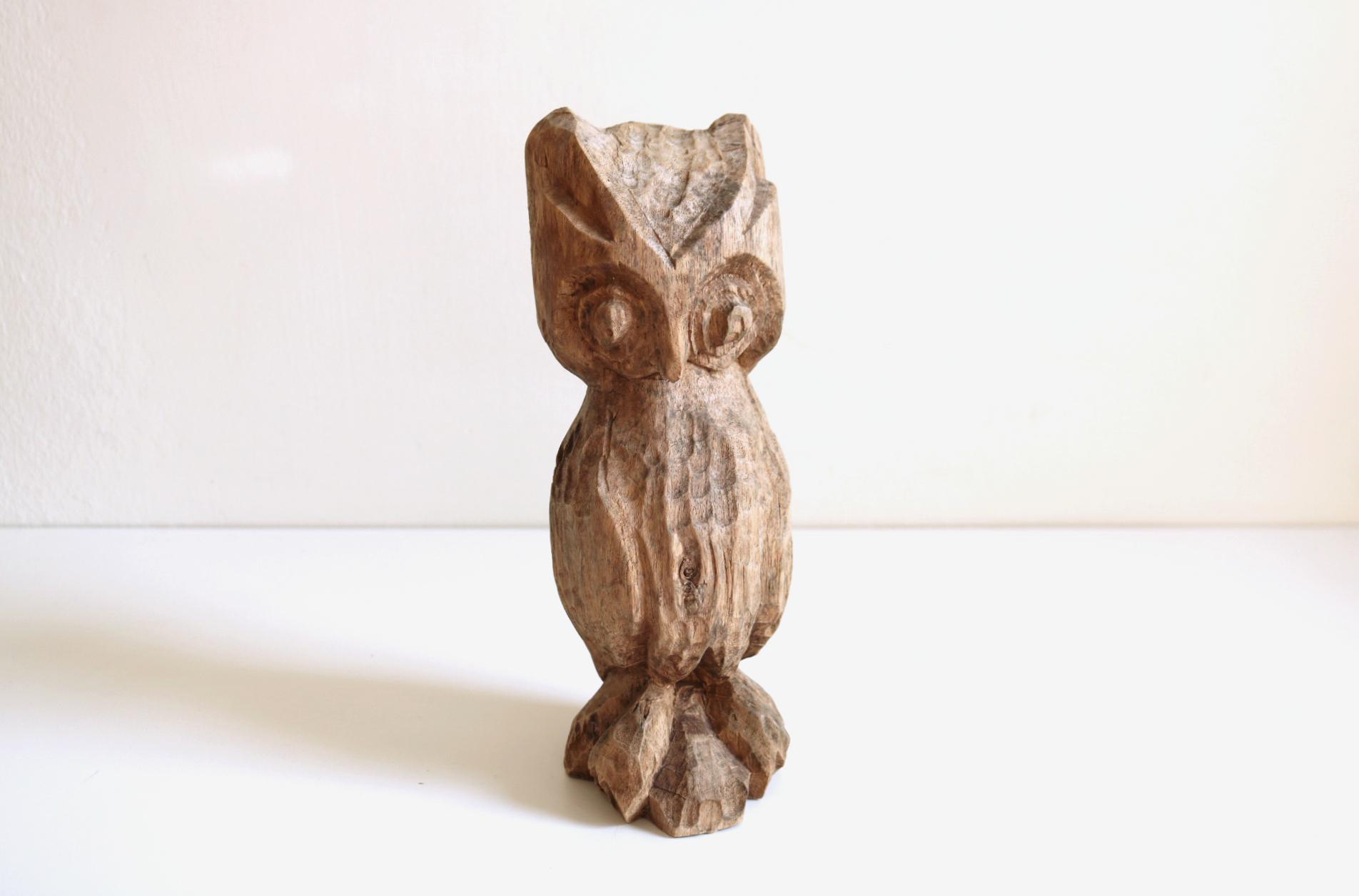 Carved Wood Owl Statue