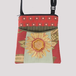 Sunflower Tapestry Adjustable Purse in Coral and Yellow Floral Jacquard Upholstery Fabric