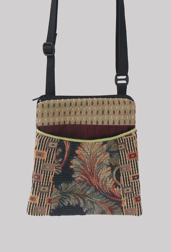 Carnival Tapestry Adjustable Purse in Beige Floral and Geometric Jacquard Upholstery Fabric