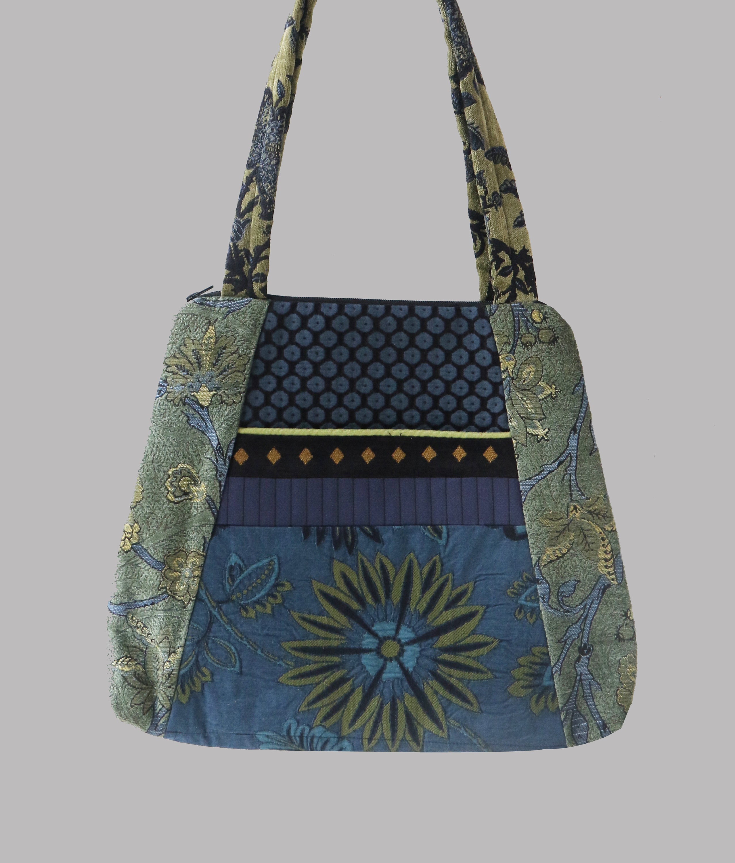 Tapestry Tote Bag in Blue and Sage Floral Upholstery Fabric Large One