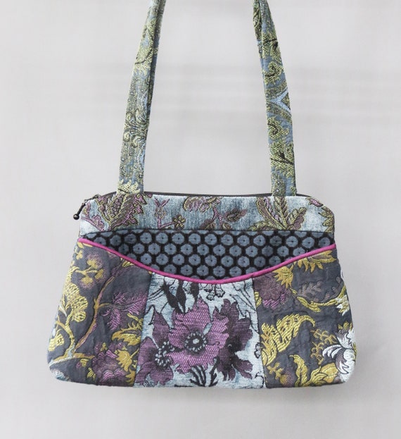Mineral Medium Nancie Purse in Blue and Purple Floral Jacquard Upholstery Fabric