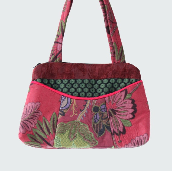 Medium Nancie Purse in Red and Pink Floral Jacquard Upholstery Fabric- One of a Kind!