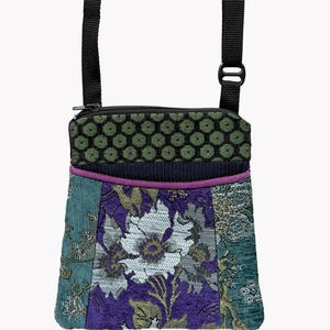 Adjustable Purse in Hyacinth and Teal Floral Jacquard Upholstery Fabric- One of a Kind!