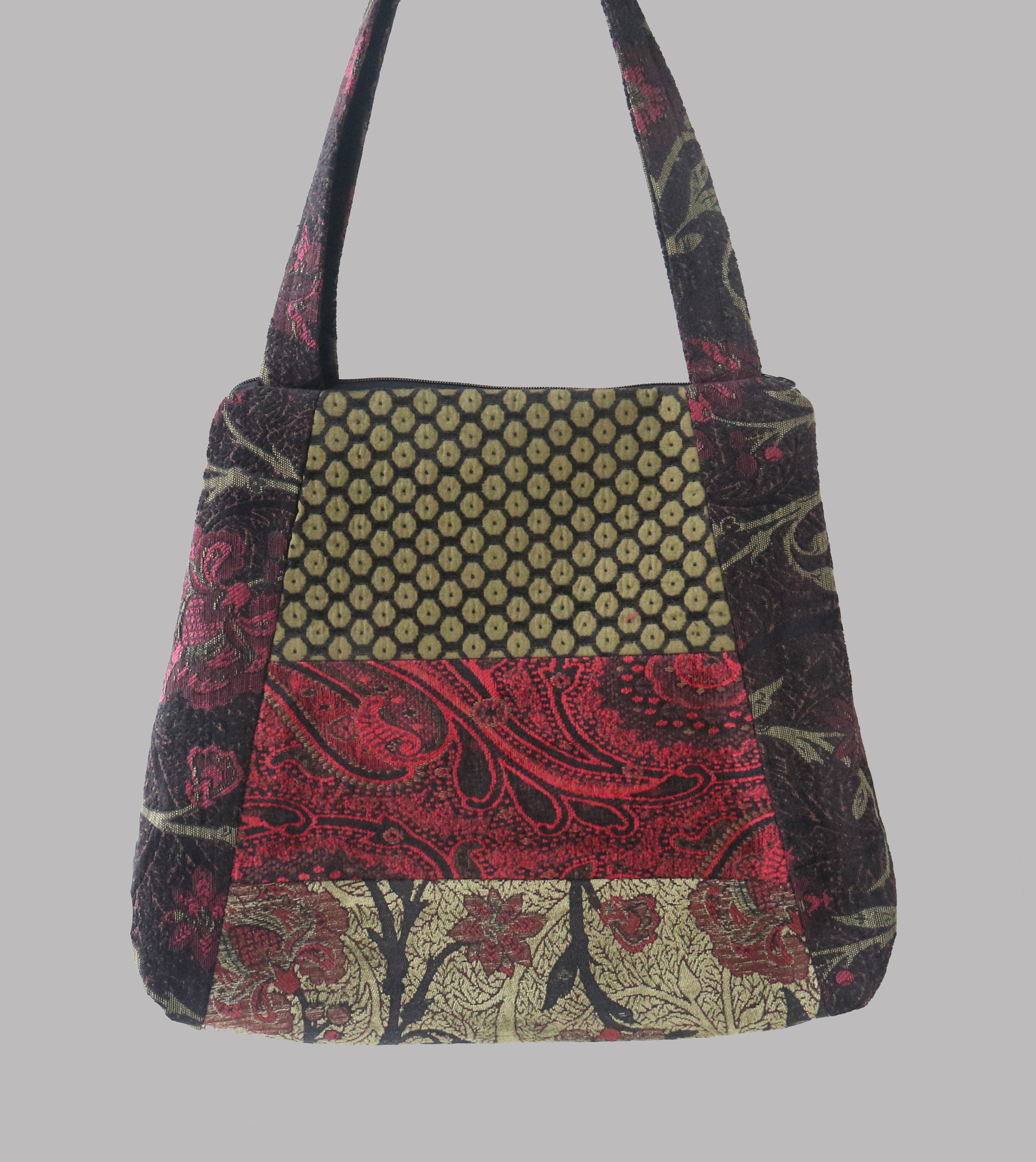 Flora Tapestry Tote Bag in Red, Black, and Sage Floral Jacquard ...