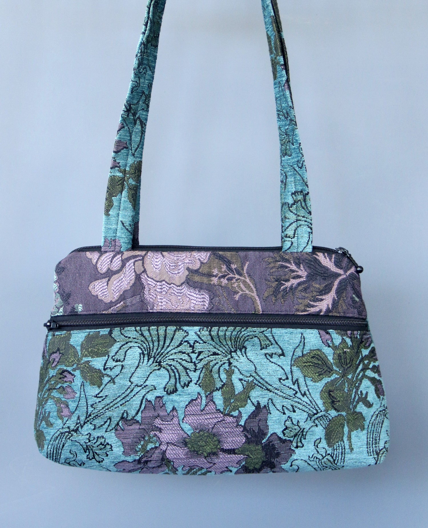 Lavender Medium Nancie Purse in Purple and Aqua Floral Jacquard ...