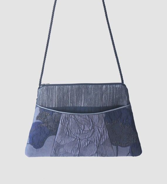 Juniper Silk and Rayon Purse in Gray Rose and Navy