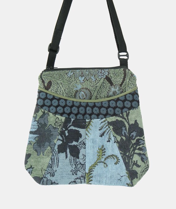 Medium Tapestry Adjustable Alyssa Purse in Larkspur and Mineral Floral Upholstery Fabric- One of a Kind!