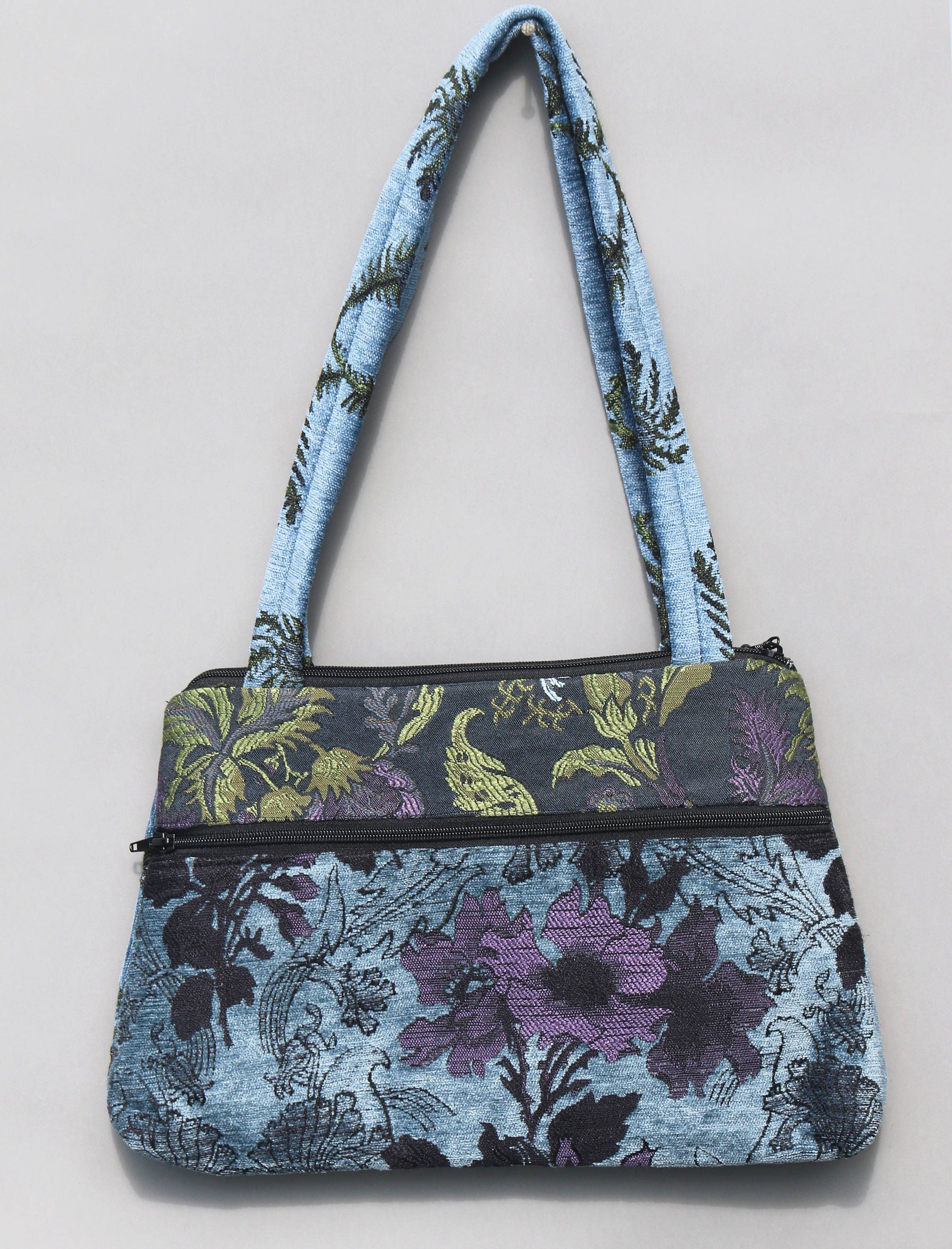 Mineral Medium Nancie Purse in Blue and Purple Floral Jacquard ...