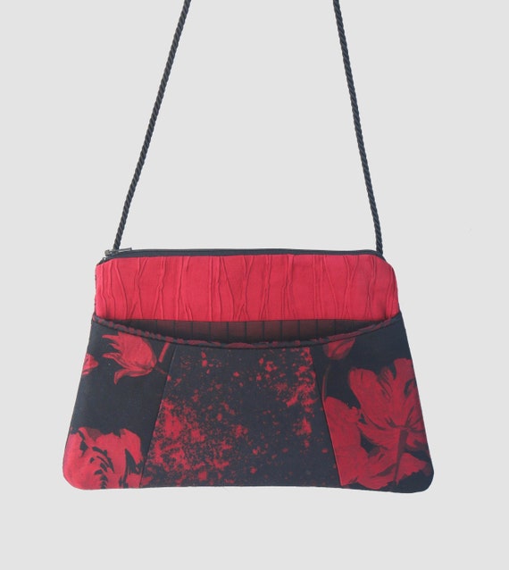 Juniper Silk and Rayon Purse in Red and Black Floral