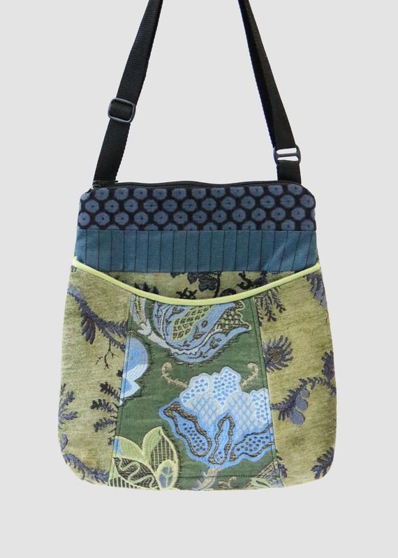 Tapestry Adjustable Bag in Cornflower Floral Jacquard Upholstery Fabric- One of a Kind