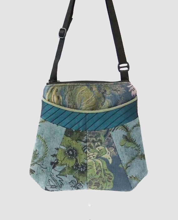Medium Tapestry Adjustable Alyssa in Celadon and Green Floral Upholstery Fabric- One of a Kind!