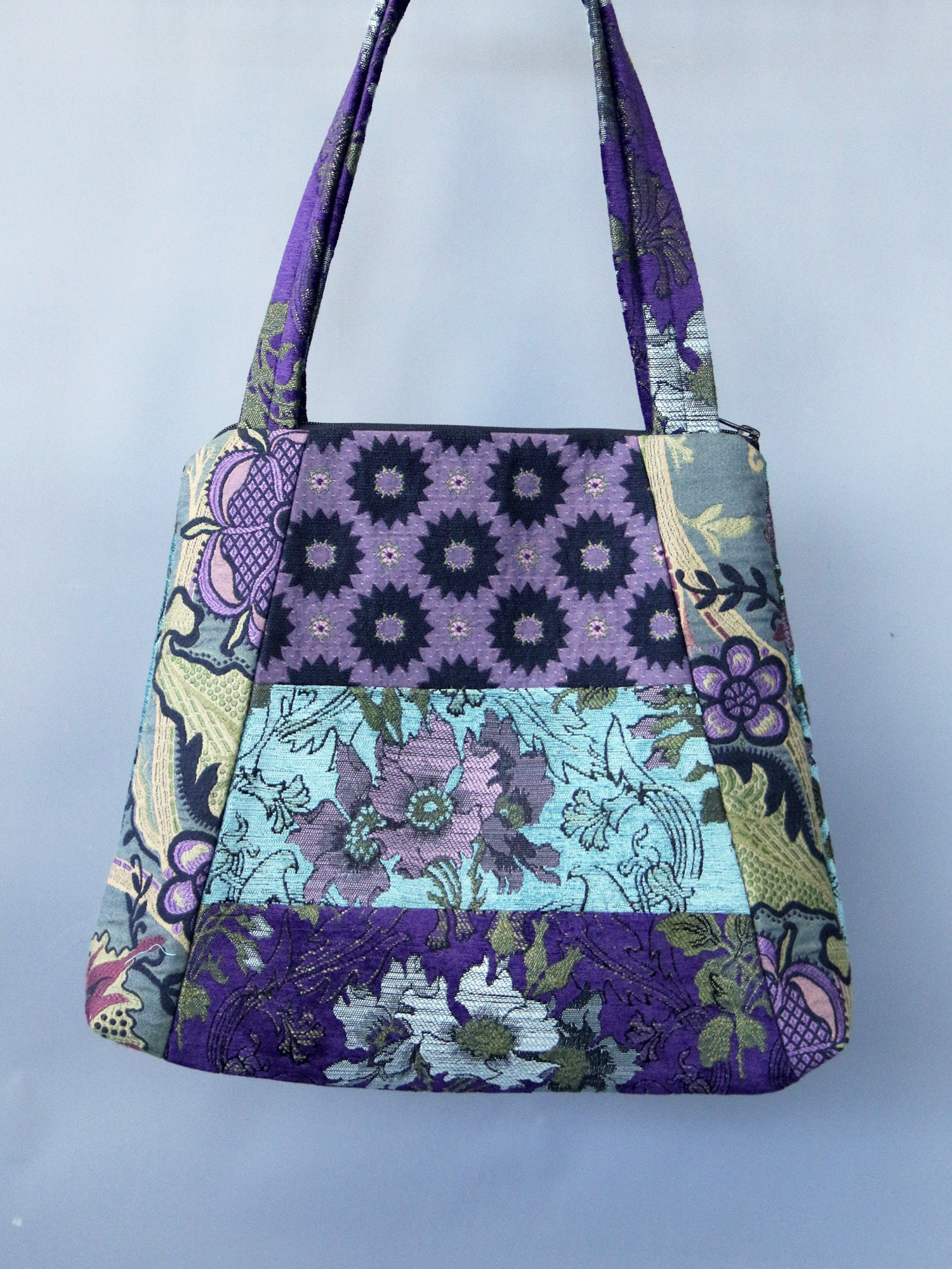 Seamist Tapestry Tote Bag in Purple and Aqua Floral Jacquard Upholstery ...