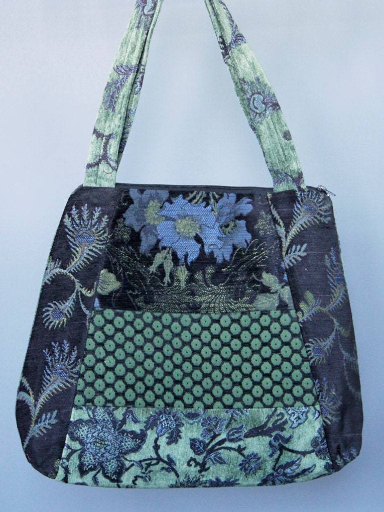 Ebony Tapestry Tapestry Tote Bag in Black and Blue Floral Etsy