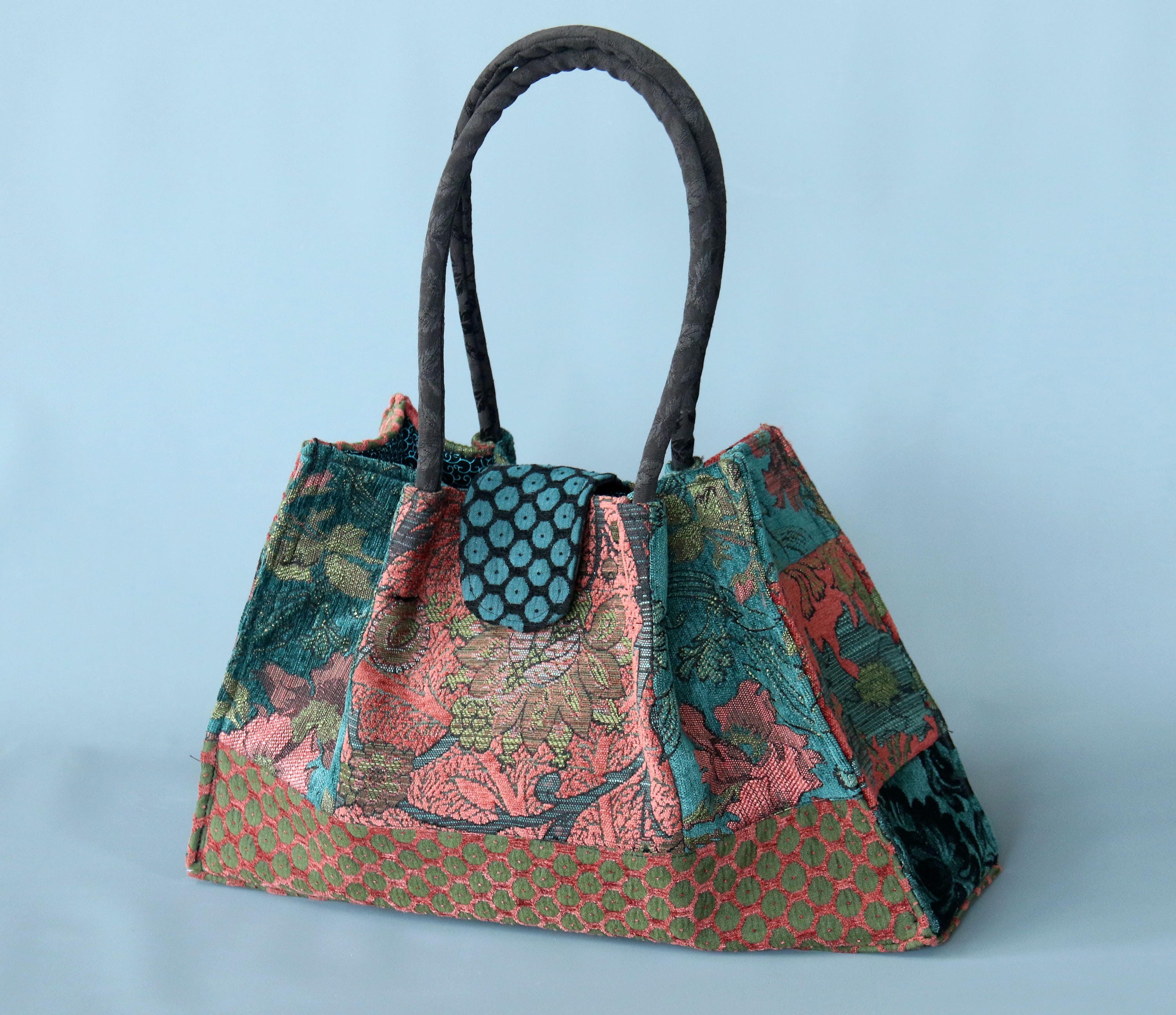 Zinnia Tapestry Shoulder Bag in Orange and Teal Floral Jacquard Woven ...