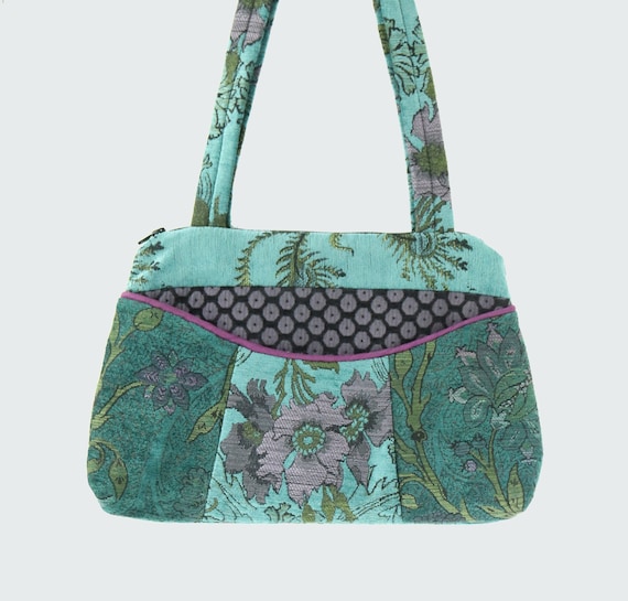 Medium Nancie Purse in Seamist and Bohemian Jacquard Upholstery Fabric- One of a Kind!