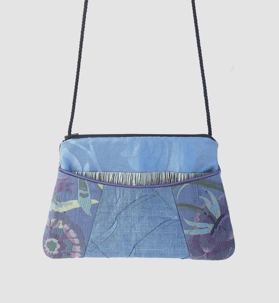 Juniper Silk and Rayon Purse in Floral French Blue and Silver