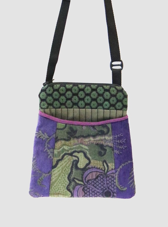 Forest Adjustable Purse in Purple and Green Floral Jacquard Upholstery Fabric