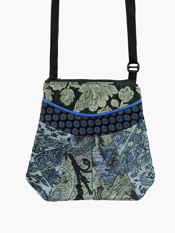 Medium Tapestry Adjustable Alyssa Purse in Larkspur and Mineral Floral Upholstery Fabric- One of a Kind!