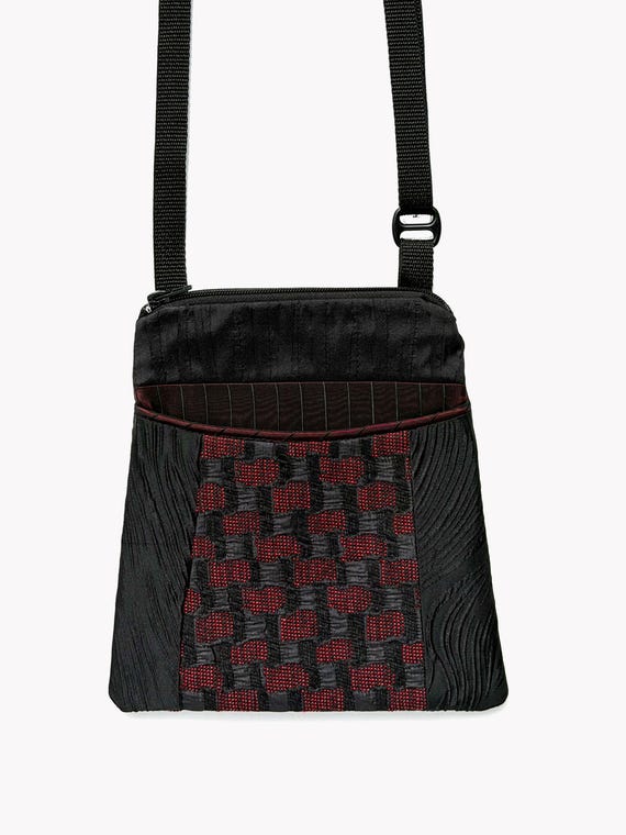 Light weight Adjustable Purse in Black and Red Check