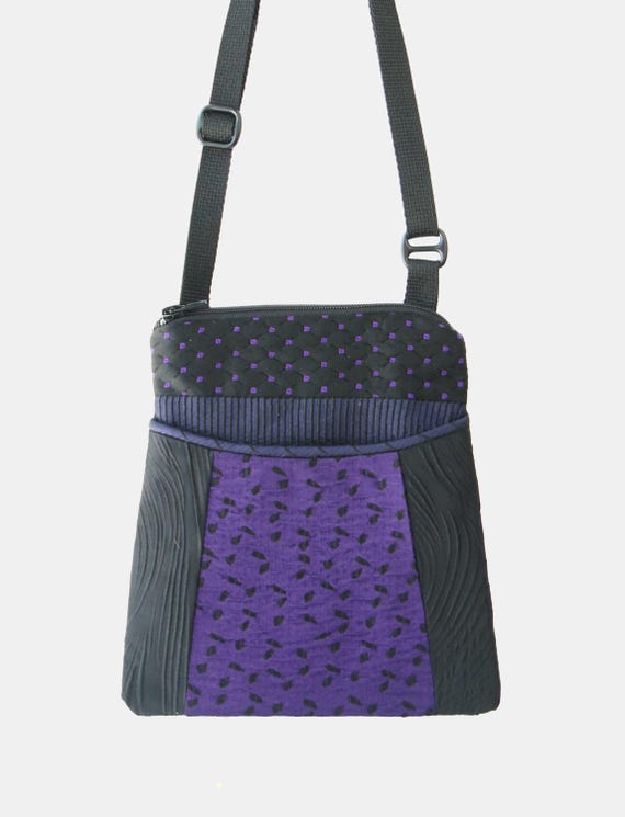 Light weight Adjustable Purse in Purple and Black Silk Fabric