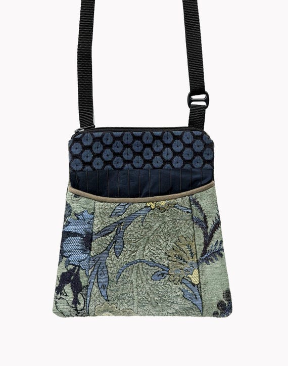 Adjustable Purse in Dusk and Mineral Floral Jacquard Upholstery Fabric- One of a Kind!
