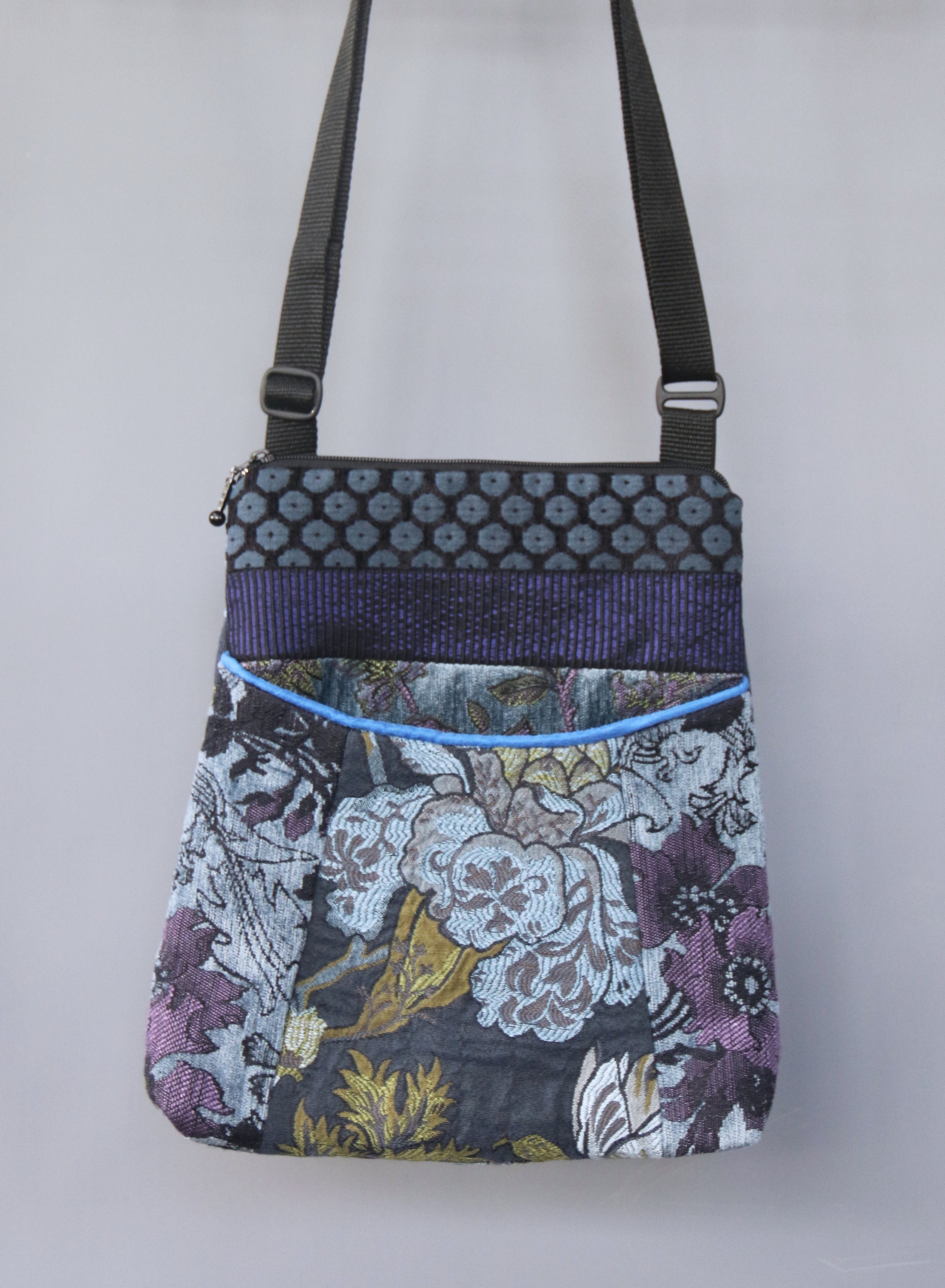 Mineral Adjustable Bag in Blue and Lavender Floral Jacquard | Etsy