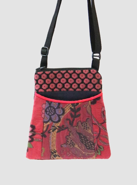 Adjustable Purse in Pink and Red Floral Jacquard Upholstery Fabric- One of a Kind!