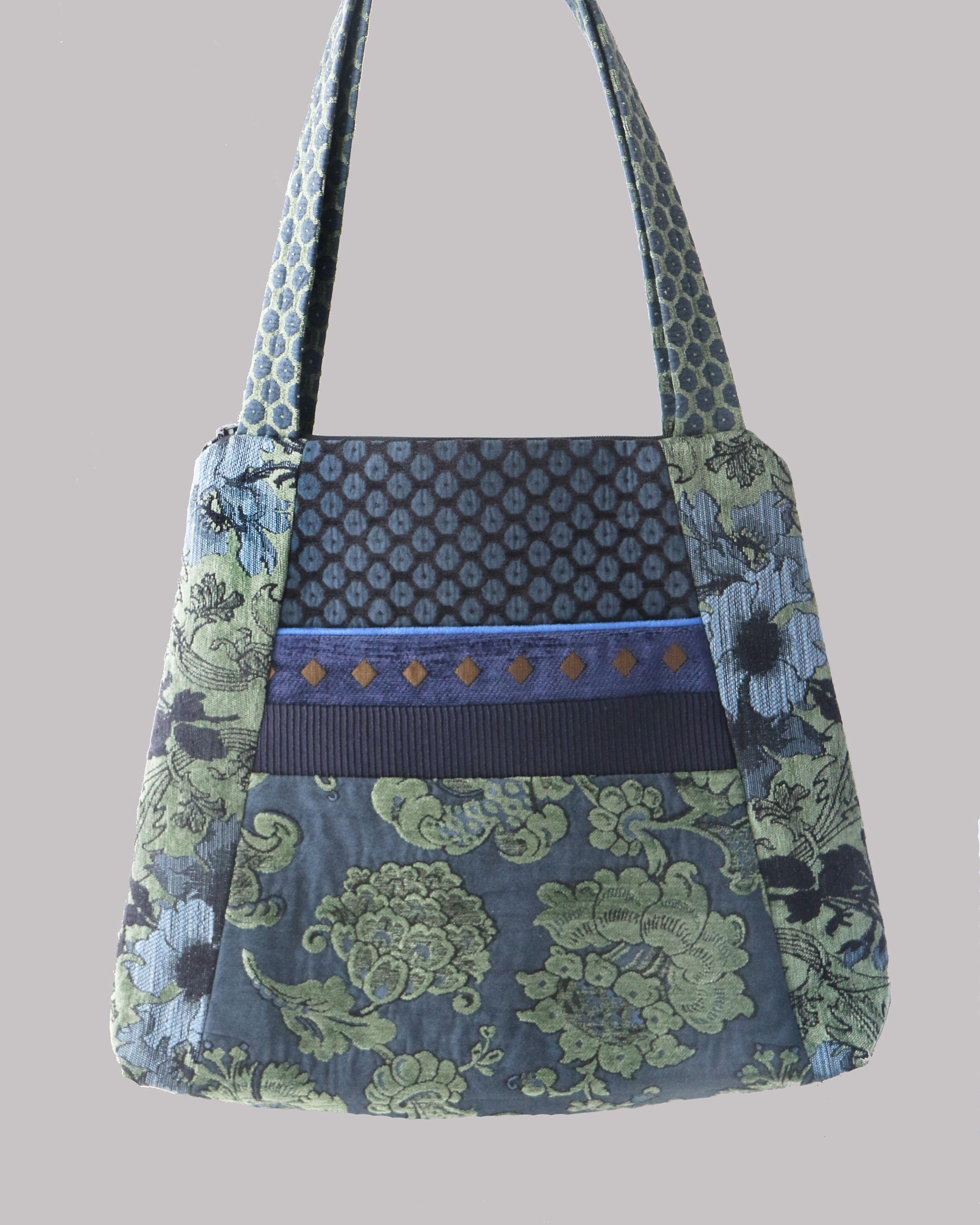 Larkspur Tote Bag in Blue and Green Floral Jacquard Upholstery - Etsy