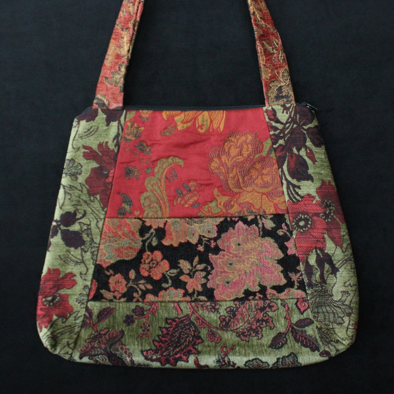 Rustic Tapestry Tote Bag in Salmon and Sage Jacquard Upholstery Fabric ...