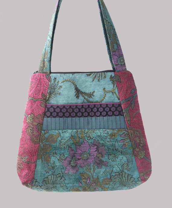 Bohemian Tapestry Tote Bag in Teal and Raspberry Floral | Etsy