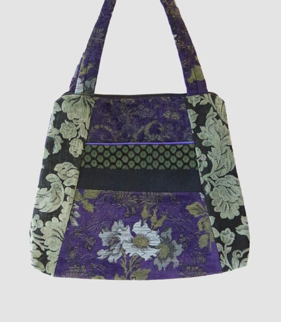 Tapestry Tote Bag in Hyacinth and Sage Floral Upholstery Fabric Large- One of a Kind!