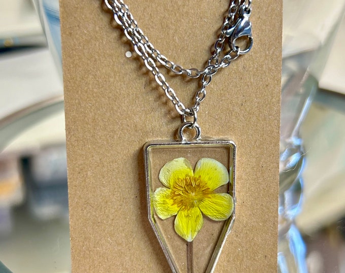 Real Buttercup Flower Resin Necklace
