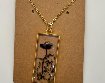 Real Mushroom and Moss Pendant