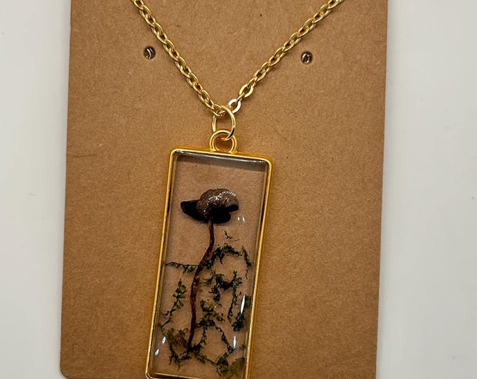 Real Mushroom and Moss Pendant