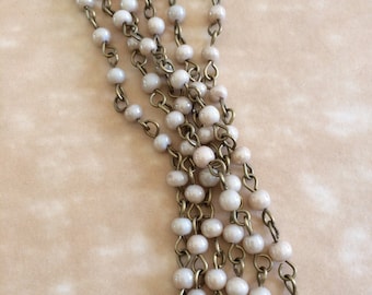 Ivory Bead Chain, Glass Bead Chain, Rosary Chain, 4mm, 5Ft