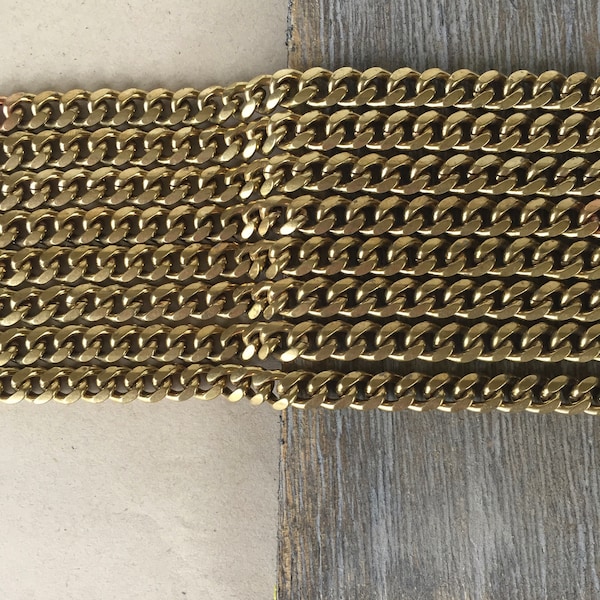 Vintage 7mm Brass Curb Chain, Heavy Curb Chain, Brass Curb Chain, 1.5FT