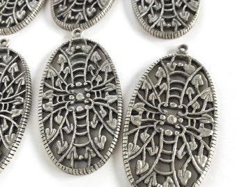 24mm 2PCS Antique Silver Cast Pendants Silver Ox Filigree Findings