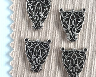 24mm 2PCS Antique Silver Cast Pendants Silver Ox Filigree Findings