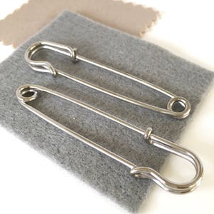 Large Vintage Silver Plt Safety Pin, 3", 2PCS