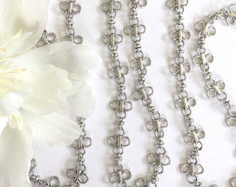 New!!! Baby Silver Clover Chain, Fancy Brass Chain, 14mm, 2FT