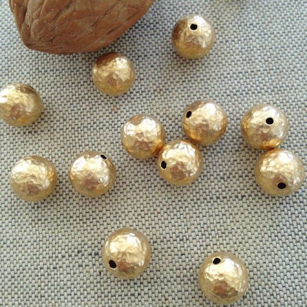 10mm, 22K Gold Plated Brass Bead, Hammered Gold Beads, 6PCS