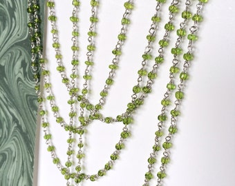 Peridot Rosary Chain, Glass Seed Bead Necklace, 3mm, 5FT