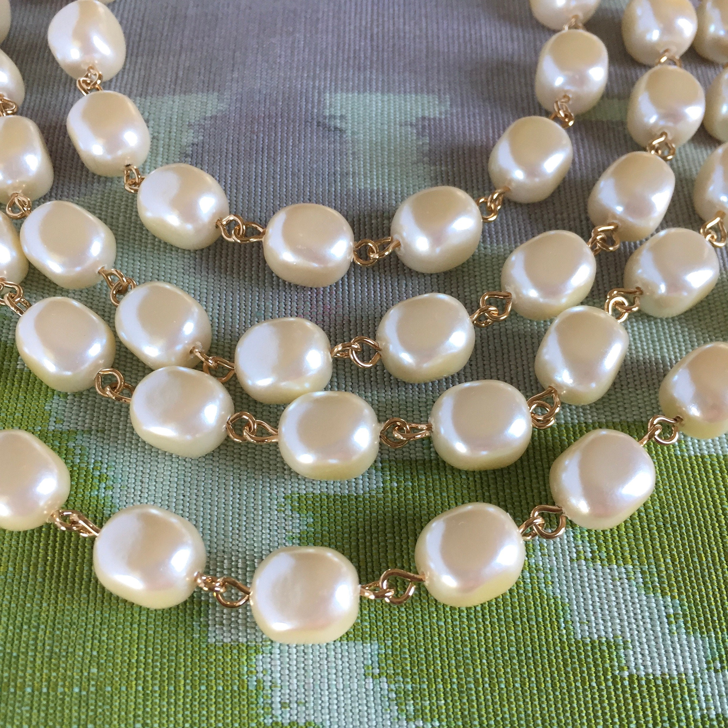 Vintage Faux Baroque Pearls Cream Colored Pearl Chain 9mm 