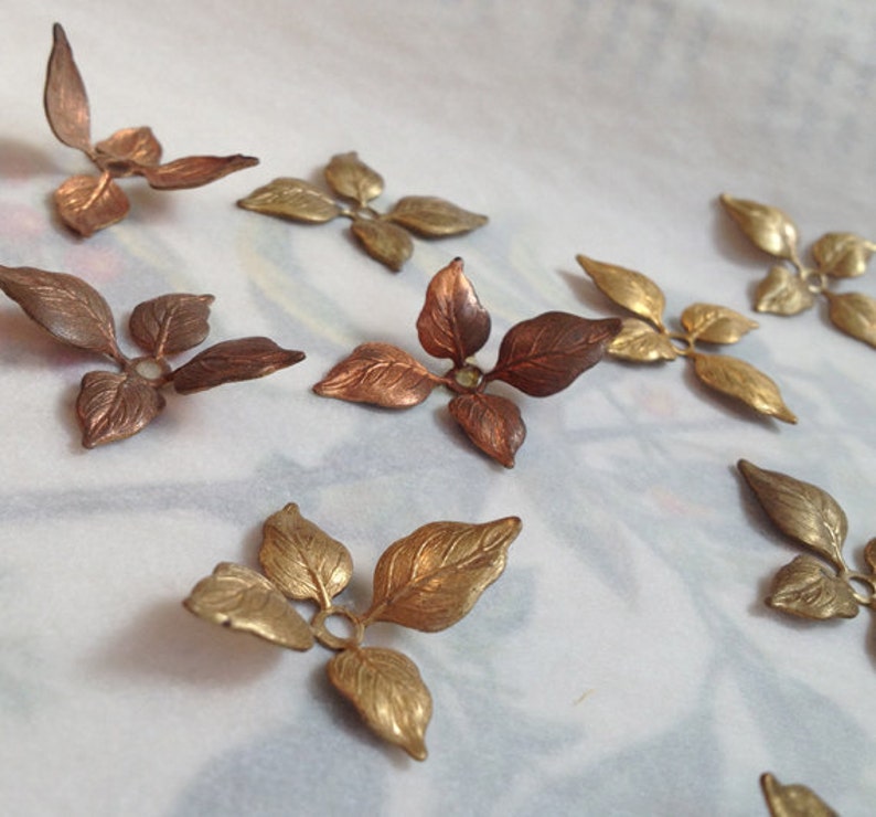 Brass Leaf Bead Caps, Leaf Findings, 24PCS, USA Made image 3