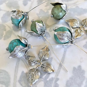 Antique Silver Plated Bead Caps, Nature Bead Caps, Leaf Findings, 18PCS, USA Made. image 1