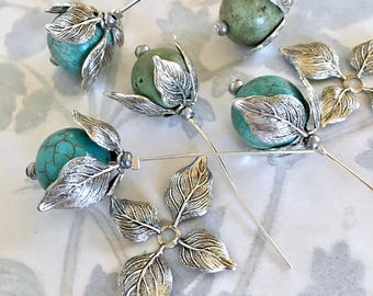 Antique Silver Plated Bead Caps, Nature Bead Caps, Leaf Findings, 18PCS, USA Made.