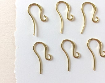 Gold Plated Swoosh Brass Ear Wires, 3 Pair