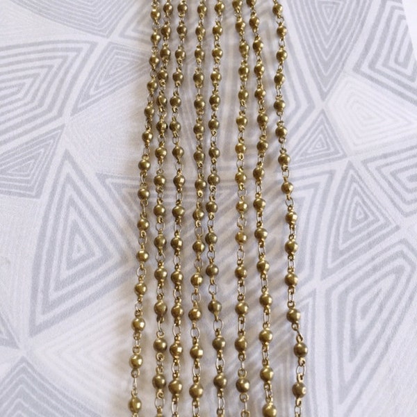 Vintage Bead Chain, Brass Bead Chain, Brass Rosary Chain, Tiny Bead Chain, 3mm, 2FT