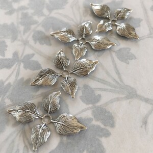 Antique Silver Plated Bead Caps, Brass Bead Caps, Leaf Findings, 18PCS, USA Made. image 3