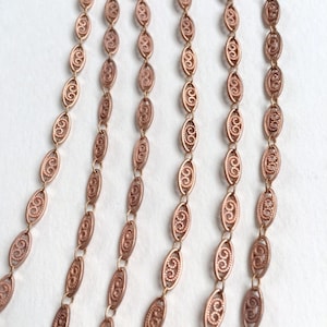 Filigree Scroll Chain, Antique Copper Plated Brass Chain, 1FT